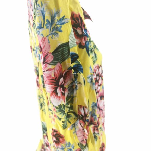 Y2K ECI New York Shirt Dress Size 4 Yellow Floral Button Up Short Sleeve NO BELT - Picture 4 of 7